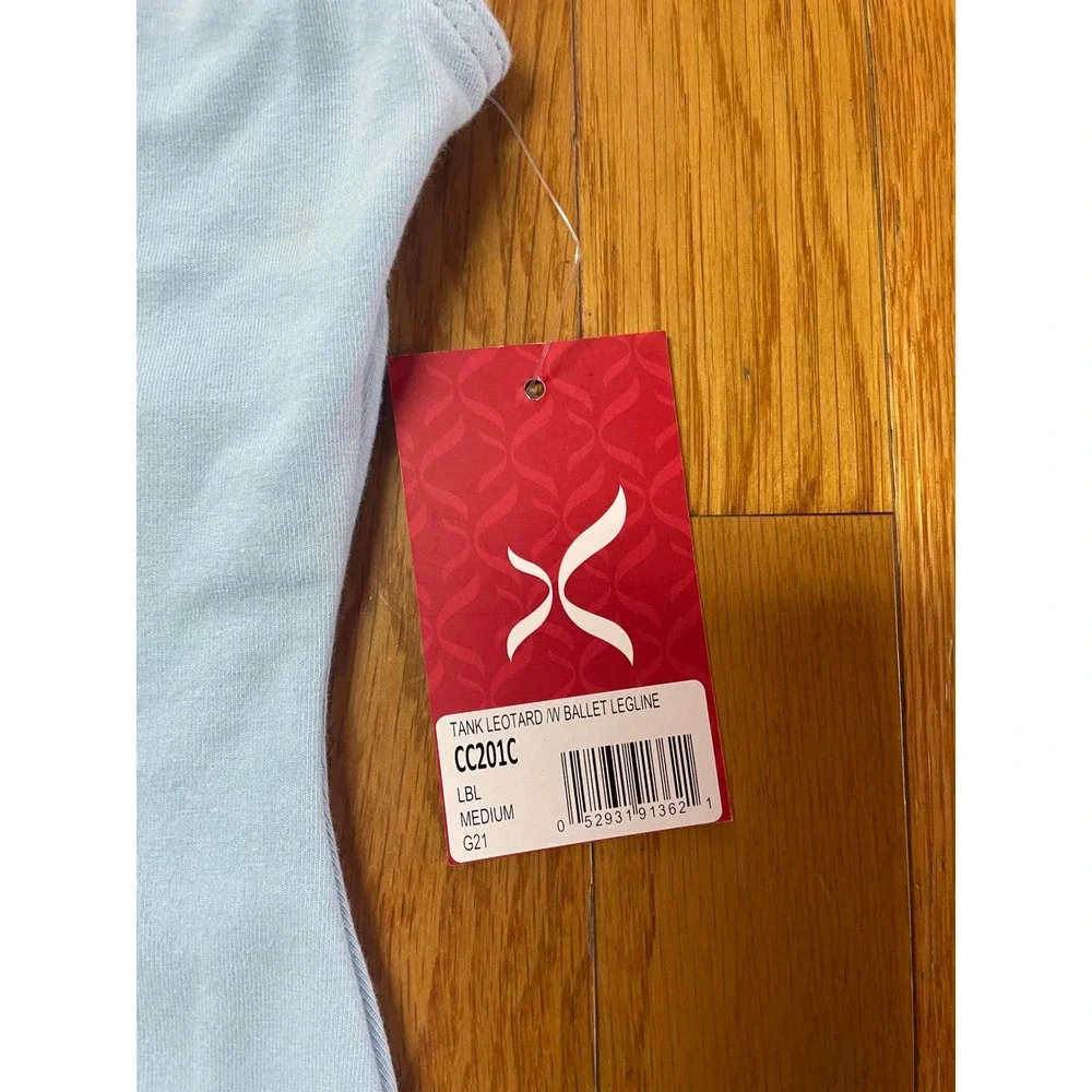 Capezio CC201C Girls Light Blue Tank Leotard Ballet Leg Line Medium NWT